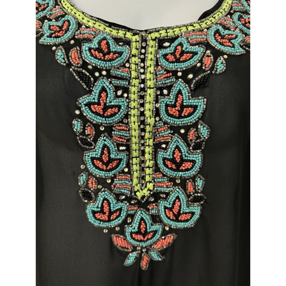 Nouveau Beach Women’s Sheer Black Beaded Beach Coverup Blingy Sexy Size L EUC - Picture 2 of 6